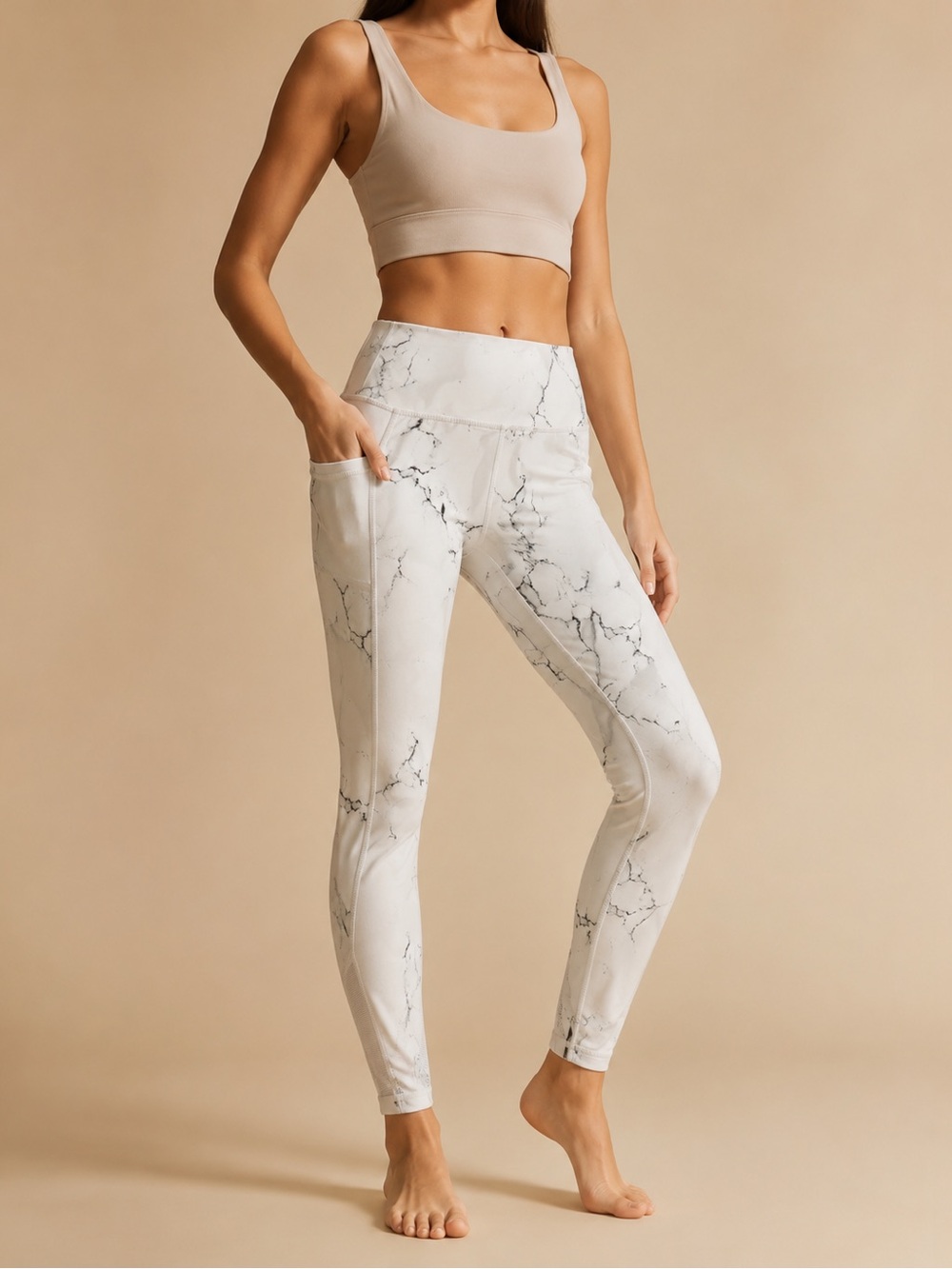Buffbunny Collection White Marble High-Rise Leggings Medium